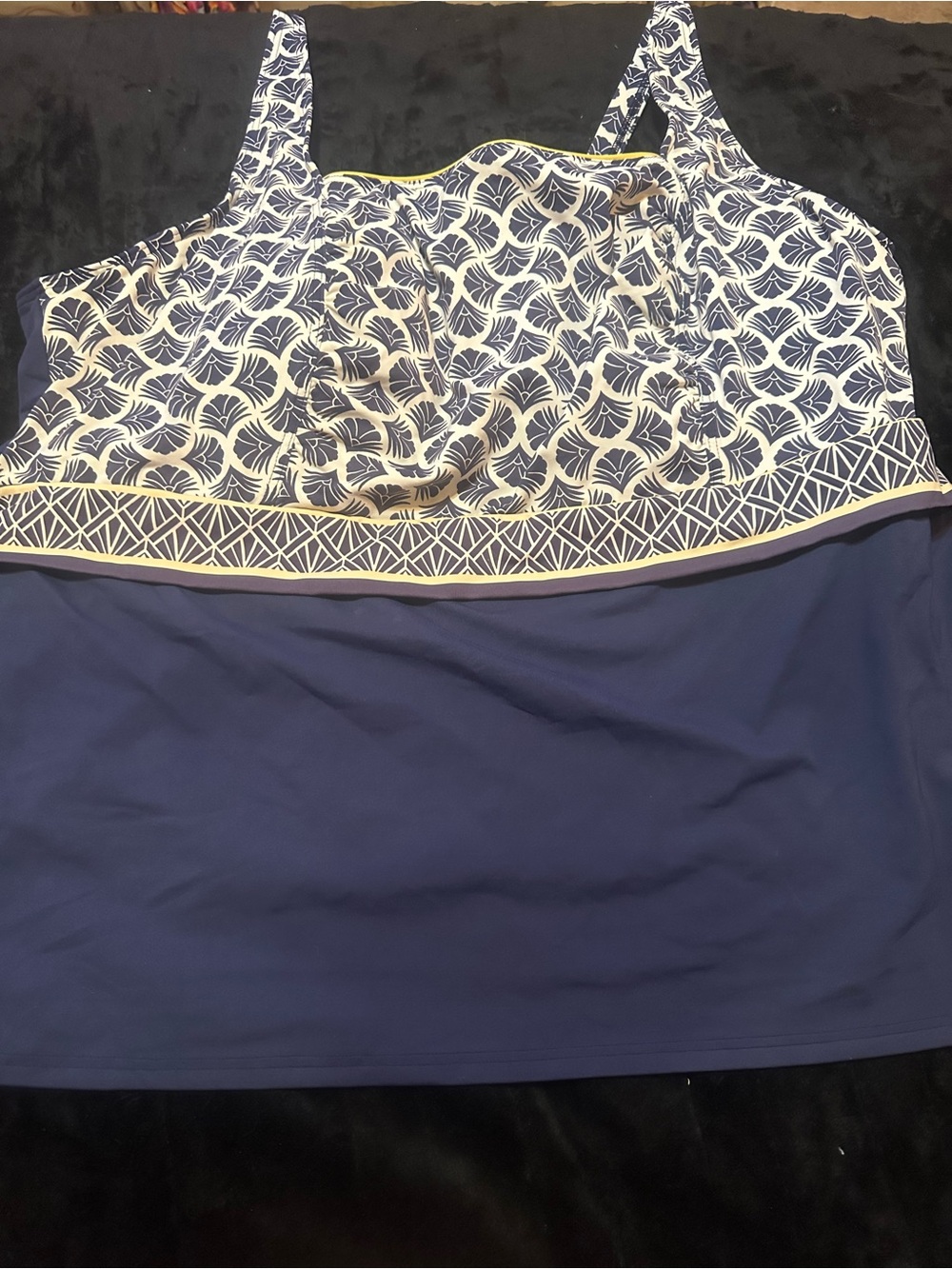LANDS END Navy Blue Printed Women's SWIM Tank Top 24W BRA  ilining DD